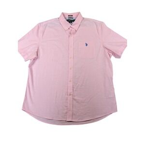 US Polo Assn Mens XL Pink Short Sleeve Button Down Shirt Stretch Modern Fit Logo